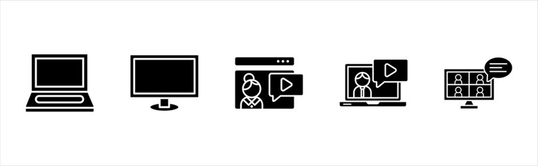 Solid online education device icons pack school learning