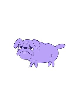 splitting effect animation of cartoon unhappy pug dog