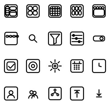 Admin layout & navigation structures UI icon set - rounded outline SVG sheet (20 icons)