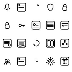 Operations: alerts, security, billing & compliance UI icon set - rounded outline SVG sheet (20 icons)
