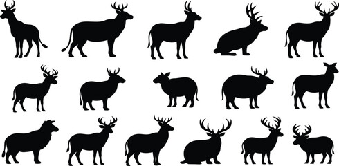 Fototapeta premium Collection of deer and antelope silhouettes
