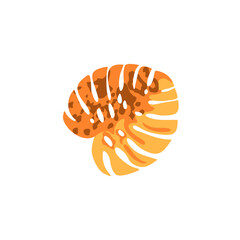 Orange and yellow monstera leave with panther skin spot for t-shirt, bag design, poster isolated on white background.eps