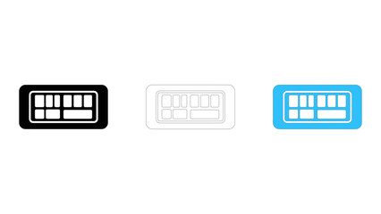 Fototapeta premium Set of three keyboard icons in black solid, white outline, and blue solid styles, isolated on white background