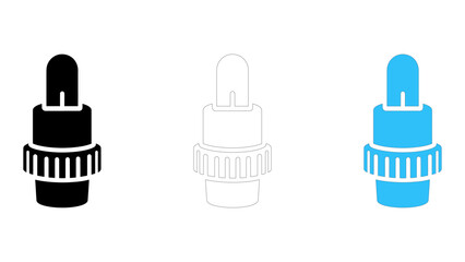 Set of three icons representing an optical fiber connector sc or fc type in different styles solid black, outline, and b © Mondil biswas