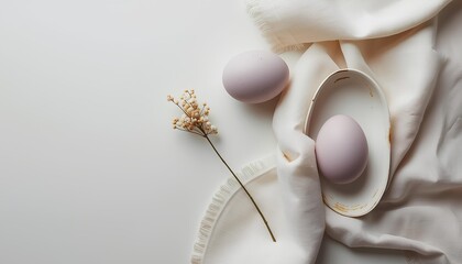 Elegant Easter Still Life with Pink Eggs and White Fabric