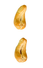 A set of two roasted or baked cashew nuts isolated with clipping path in png file format