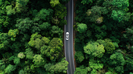 Aerial top view road in forest with car to start the new year 2026 Goal plan action, Business target and growth strategy. Business annual plan and development for achieving goals and success.