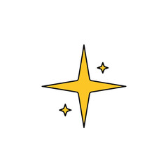 Obraz premium Bright yellow star sparkle icon with small decorative sparkles for design and branding.