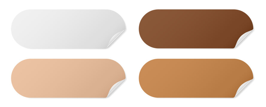 Set of long rounded paper stickers with silver foil back. Stick in notes. White, ivory, beige, and brown  colors. Multicolor post it notes. Sheets of paper. Tag, sticky note