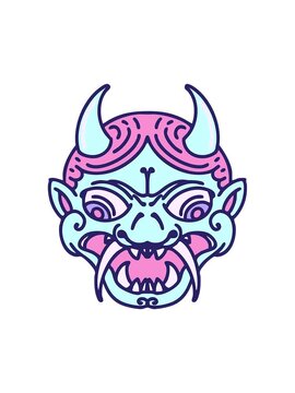 splitting motion animation of japanese kabuki theatre oni mask image