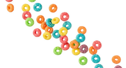 Colorful cereal rings falling 3d transparent background cutout png