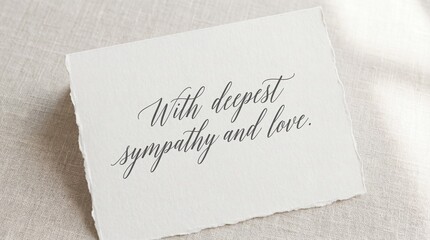 Elegant calligraphy card conveying heartfelt condolences and comfort, expressing deepest sympathy and warm love