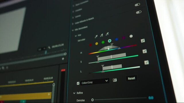 Video editing on a computer. Monitor the computer and capture the work of the program for video editing: the fragments are connected together. Video processing, postproduction, clip maker