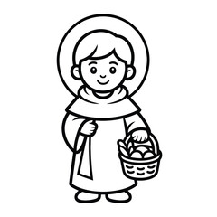 Obraz premium Young boy holding basket of fruit isolated on white background, Vector, illustration