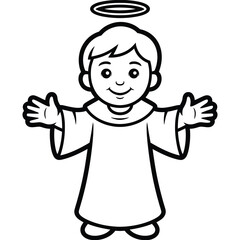 Obraz premium Happy child with outstretched arms isolated on white background, Vector, illustration