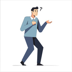 Page Man Walking with Confused Expression.