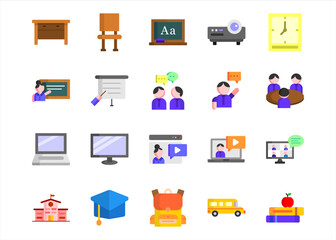 Education flat icon collection for classroom activity