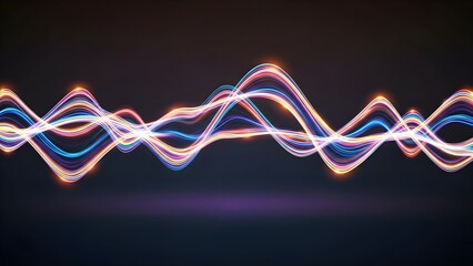 Dynamic digital background featuring vibrant glowing light waves with fluid motion and abstract energy on a dark setting
