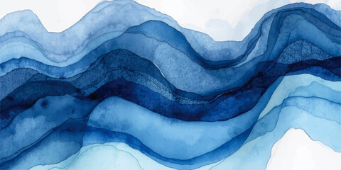 Colorful ink swirl in blue, pink, and orange creating a dynamic.Abstract blue and white flowing waves resembling ocean currents or mountainous landscape.