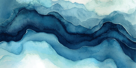 Colorful ink swirl in blue, pink, and orange creating a dynamic.Abstract blue and white flowing waves resembling ocean currents or mountainous landscape.