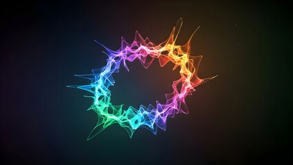 A vibrant, spiky ring of glowing light energy with a fluid color spectrum from green to red, creating a dynamic abstract digital background.