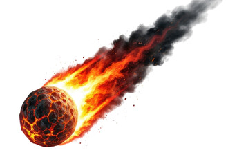 3d fiery meteorite with smoke trail transparent background cutout png