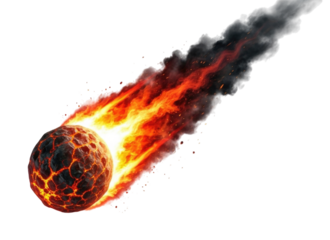 3d fiery meteorite with smoke trail transparent background cutout png
