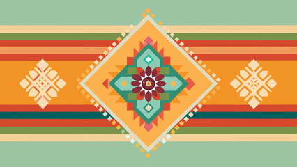 Southern Thai heritage fabric vector illustration, pastel tones, rhythmic geometric bands, modern flat vector style.