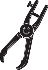 Black silhouette of a hose clamp plier tool on white background pliers