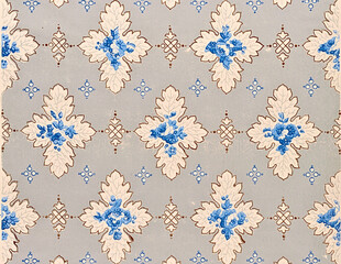 Vintage Blue Botanical Foliage Textile Design