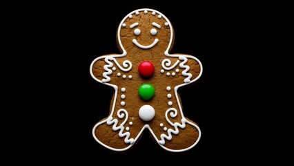 Fototapeta premium Classic Holiday Gingerbread Man Dessert with Sweet Icing and Colorful Candies Adornments