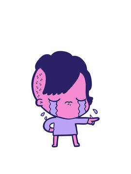 stretching up animation of cartoon crying girl accusing