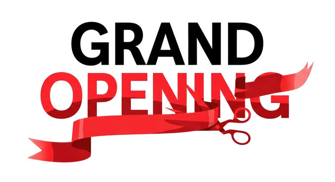 Grand opening scissors cutting ribbon transparent background cutout png