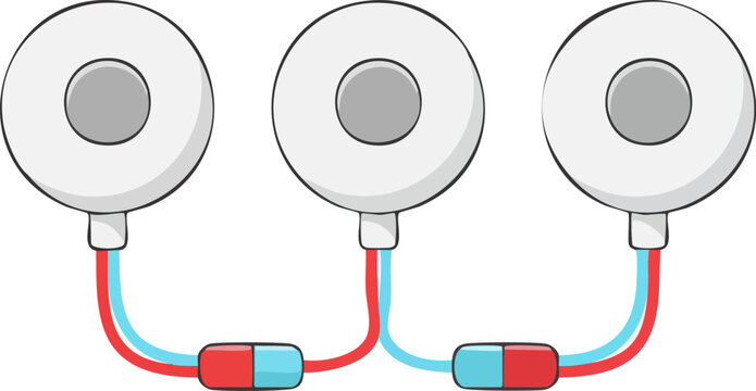 Illustration of Three Connected Technology Units or Sensors
