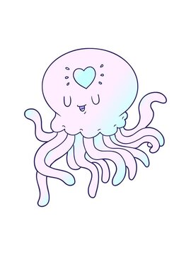 splitting motion animation of cartoon jellyfish in love