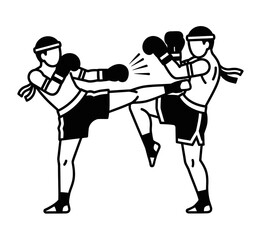 muaythai fight, silhouette, flat design, isolated on white.