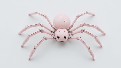 Pale pink robot spider with articulated legs on a white background, high angle
