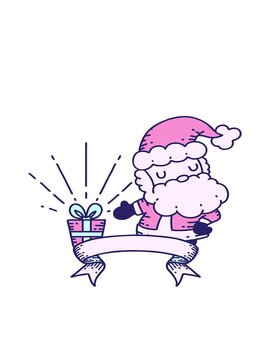 bobbing motion animation of scroll banner with tattoo style santa claus christmas character
