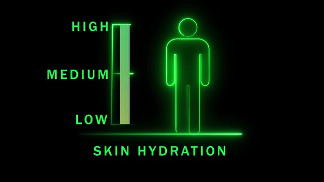 Neon Green Human Silhouette and Bar Chart Showing Medium Skin Hydration Levels image photo