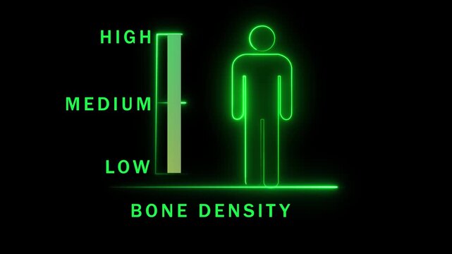 Neon Green Human Silhouette and Bar Chart Indicating Medium Bone Density image photo