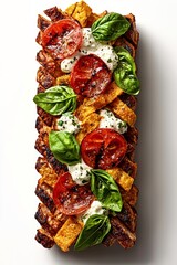 Gourmet Savory Baked Dish with Roasted Tomatoes, Fresh Basil, Creamy Sauce