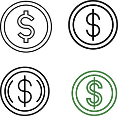 Obraz premium Dollar coin icons set with different styles isolated on transparent background