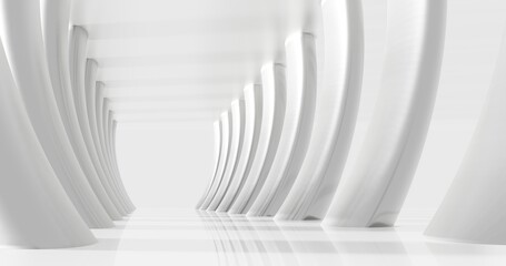 Abstract white architecture background arched interior 3d render