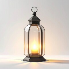 Beautiful black metal and glass lantern with candlelight shining brightly creating a warm ambiance in a serene setting.