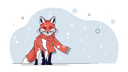Winter Fox In Scarf Cute Animal Illustration Vector Graphic Design For Holiday Season