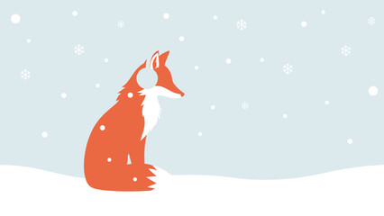 Winter Fox With Earmuffs In Snowy Landscape Flat Vector Illustration