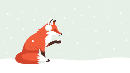 Winter Joy Fox Enjoys First Snow Wearing Headphones In A Snowy Background