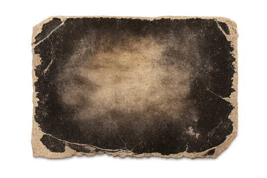 Vintage grunge paper texture with worn edges and darkened center, creating an aged background on transparent