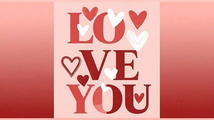 Romantic valentine's day card with heart shapes and love message in red whit background
