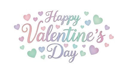 Colorful valentine's day greeting card with pastel hearts and elegant script whit background